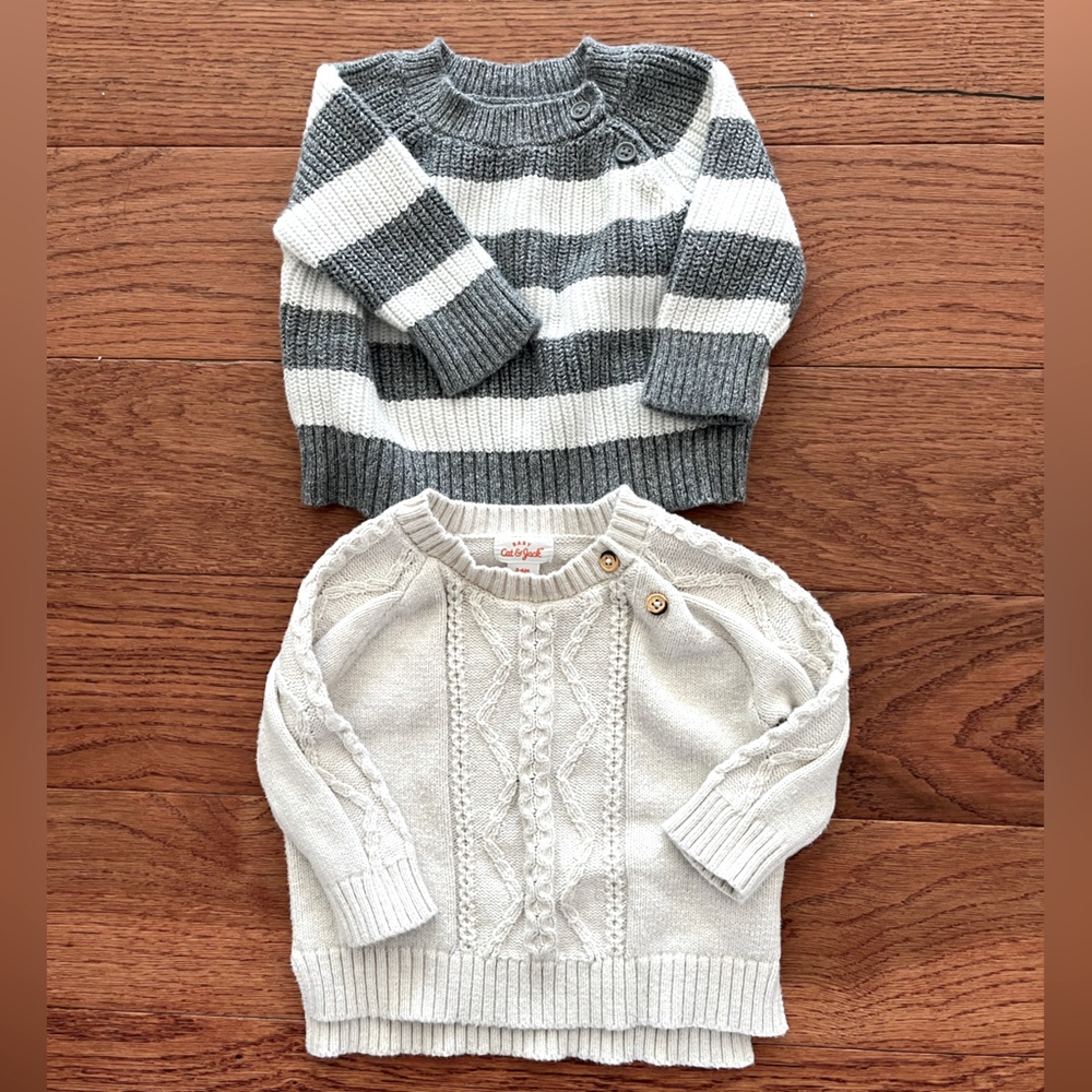 Gray and Cream Kids Sweater Set: Size 3-6 mo